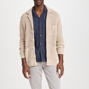 AS NEW- ALEX MILL- MAN RIBBED COTTON/LINEN BLEND CARDIGAN - NEUTRALS